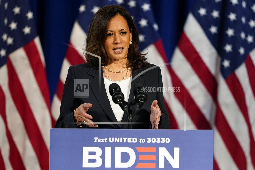 Democratic vice presidential candidate Sen. Kamala Harris, D-Calif., speaks in Washington, Thursday, Aug. 27, 2020. (AP Photo/Carolyn Kaster)