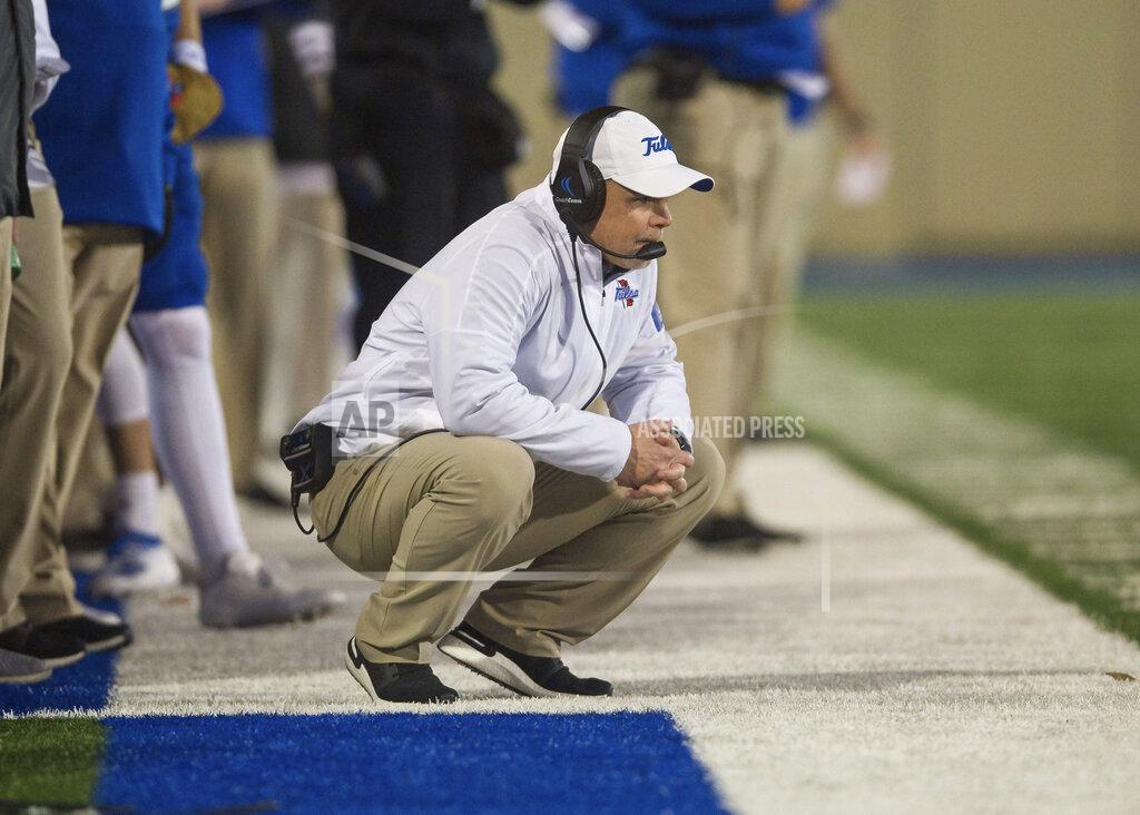 Brett Rojo Tulsa coach Philip Montgomery watches the team's NCAA college football game against Houston on Saturday, Nov. 23, 2019, in Tulsa, Okla. (Brett Rojo/Tulsa World via AP)