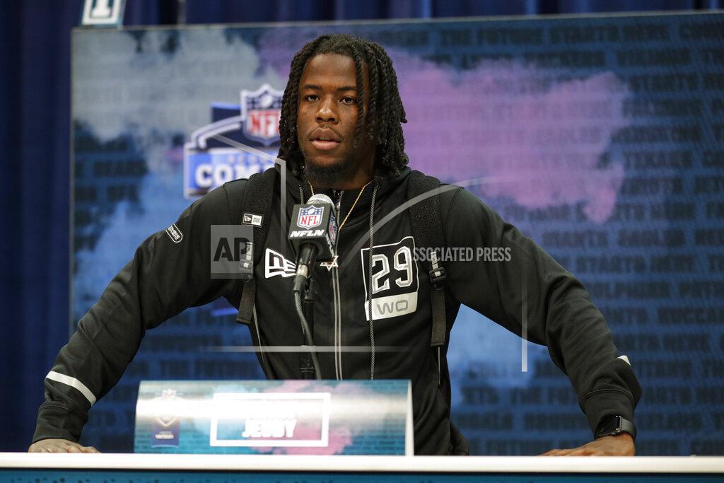 Michael Conroy Alabama wide receiver Jerry Jeudy speaks during a press conference at the NFL football scouting combine in Indianapolis, Tuesday, Feb. 25, 2020. (AP Photo/Michael Conroy)