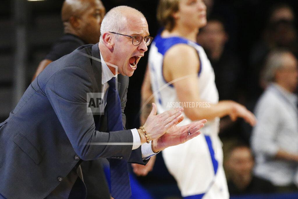 Sue Ogrocki Connecticut coach Dan Hurley shouts during the first half of the team's NCAA college basketball game against Tulsa in Tulsa, Okla., Thursday, Feb. 6, 2020. (AP Photo/Sue Ogrocki)