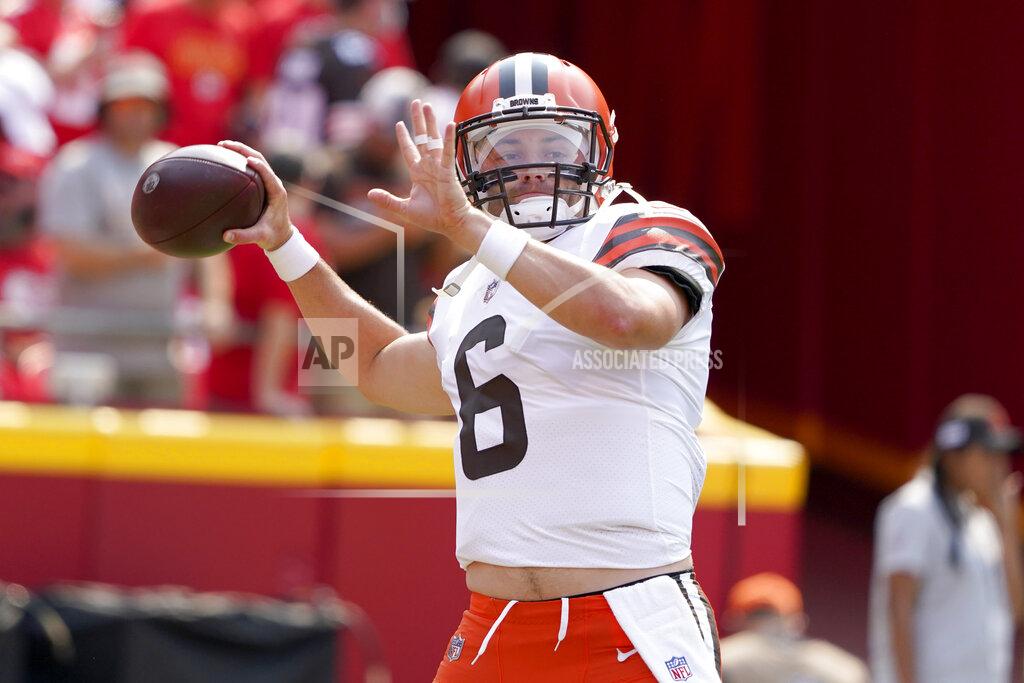 Ed Zurga Cleveland Browns quarterback Baker Mayfield warms up before the start of an NFL football game against the Kansas City Chiefs Sunday, Sept. 12, 2021, in Kansas City, Mo. (AP Photo/Ed Zurga)