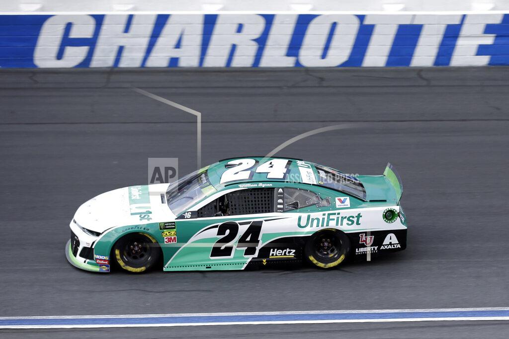 Gerry Broome William Byron (24) drives through Turn 4 during the NASCAR Cup Series auto race at Charlotte Motor Speedway in Concord, N.C., Sunday, Sept. 29, 2019. (AP Photo/Gerry Broome)