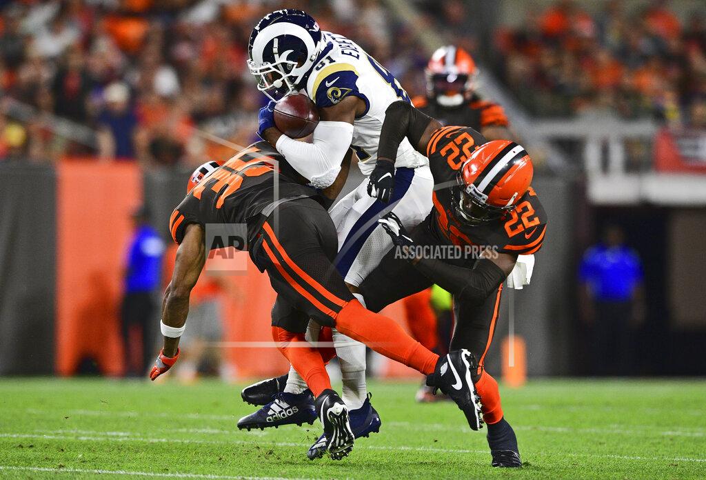 David Dermer Los Angeles Rams tight end Gerald Everett (81) runs for a first down during the first half of an NFL football game against the Cleveland Browns, Sunday, Sept. 22, 2019, in Cleveland. (AP Photo/David Dermer)