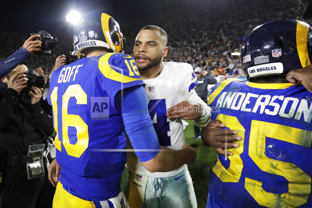 Marcio Jose Sanchez Los Angeles Rams quarterback Jared Goff greets Dallas Cowboys quarterback Dak Prescott after their win during an NFL divisional football playoff game Saturday, Jan. 12, 2019, in Los Angeles. (AP Photo/Marcio Jose Sanchez)