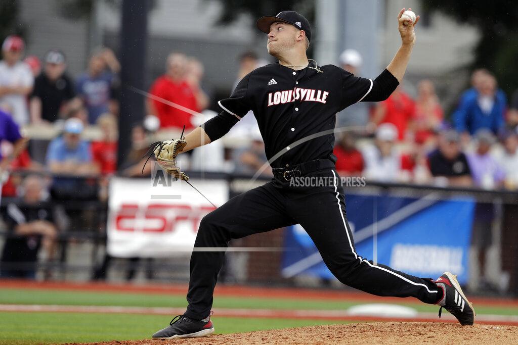 Darron Cummings FILE - In this June 7, 2019, file photo, Louisville's Reid Detmers throws during the sixth inning in Game 1 of an NCAA college baseball super regional tournament against East Carolina, in Louisville, Ky. Detmers is expected to be an early selection in the Major League Baseball draft. (AP Photo/Darron Cummings, FIle)