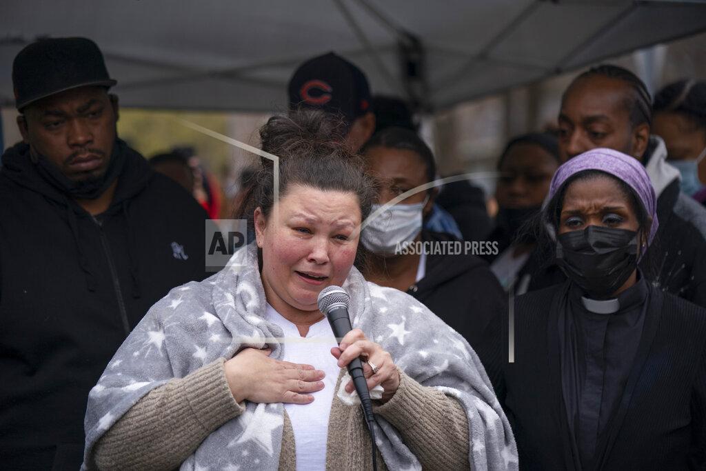 Jeff Wheeler Daunte Wright's mother, Katie, eulogizes her son at his vigil, Monday, April 12, 2021, as the community responded to the police killing of 20-year-old Wright, with hundreds joining his family at the location on 63 Ave. N. in Brooklyn Center, Minn., where he was killed. (Jeff Wheeler/Star Tribune via AP)