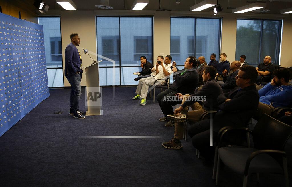 Gregory Bull Los Angeles Chargers new linebacker Thomas Davis speaks during a news conference at the NFL football team's headquarters Friday, March 15, 2019, in Costa Mesa, Calif. (AP Photo/Gregory Bull)