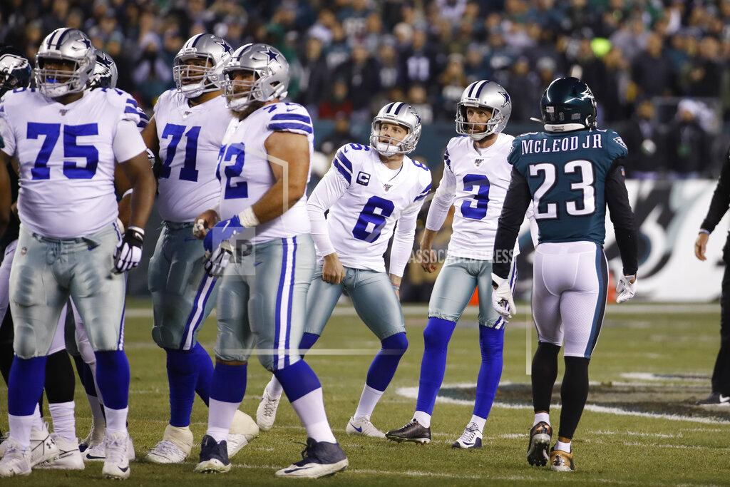 Chris Szagola Dallas Cowboys kicker Kai Forbath (3) follows the flight of the ball after booting a field goal during the first half of an NFL football game against the Philadelphia Eagles, Sunday, Dec. 22, 2019, in Philadelphia. (AP Photo/Chris Szagola)