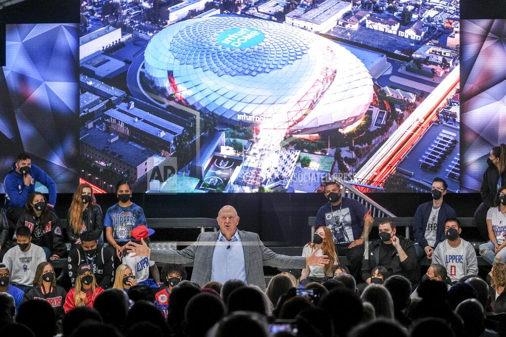 Ringo H.W. Chiu Los Angeles Clippers chairman Steve Ballmer speaks during a groundbreaking ceremony of the Intuit Dome, Friday, Sept. 17, 2021, in Inglewood, Calif. The Clippers' long-awaited, $1.8 billion, the privately funded arena is officially named Intuit Dome. The practice facility, team offices for both business and basketball operations, retail space, and more will all be on the site when it opens in 2024. (AP Photo/Ringo H.W. Chiu)