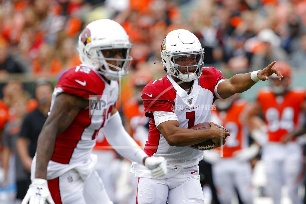 Gary Landers Arizona Cardinals quarterback Kyler Murray (1) runs the ball in the first half of an NFL football game against the Cincinnati Bengals, Sunday, Oct. 6, 2019, in Cincinnati. (AP Photo/Gary Landers)