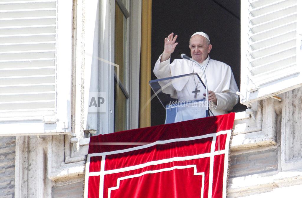 Riccardo De Luca Pope Francis waves to faithful from his studio window overlooking St. Peter's Square at the Vatican, as he leaves at the end of the Angelus prayer, Sunday, July 5, 2020. (AP Photo/Riccardo De Luca)