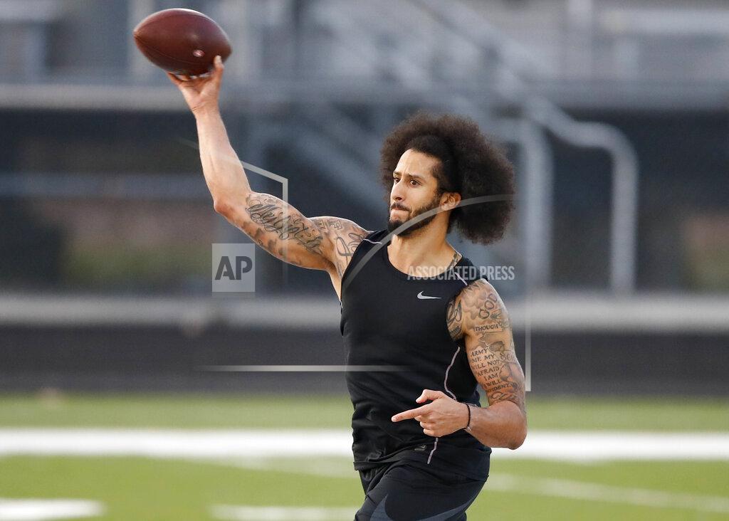 Todd Kirkland Free agent Colin Kaepernick participates in a workout for NFL football scouts and media Saturday, Nov. 16, 2019 in Riverdale, Ga. (AP Photo/Todd Kirkland)