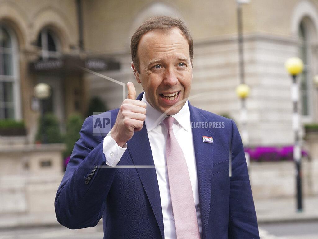 Yui Mok Britain's Health Secretary Matt Hancock gestures as he arrives at BBC Broadcasting House for his appearance on the current affairs programme, The Andrew Marr Show, in London, Sunday May 16, 2021. Cases of a virus variant first identified in India have more than doubled in a week, defying a sharp nationwide downward trend in infections won by months of restrictions and a rapid vaccination campaign.
Hancock said the variant, formally known as B.1.617.2, is more transmissible than the U.K.’s main strain, and “it is likely it will become the dominant variant.” (Yui Mok/PA via AP)