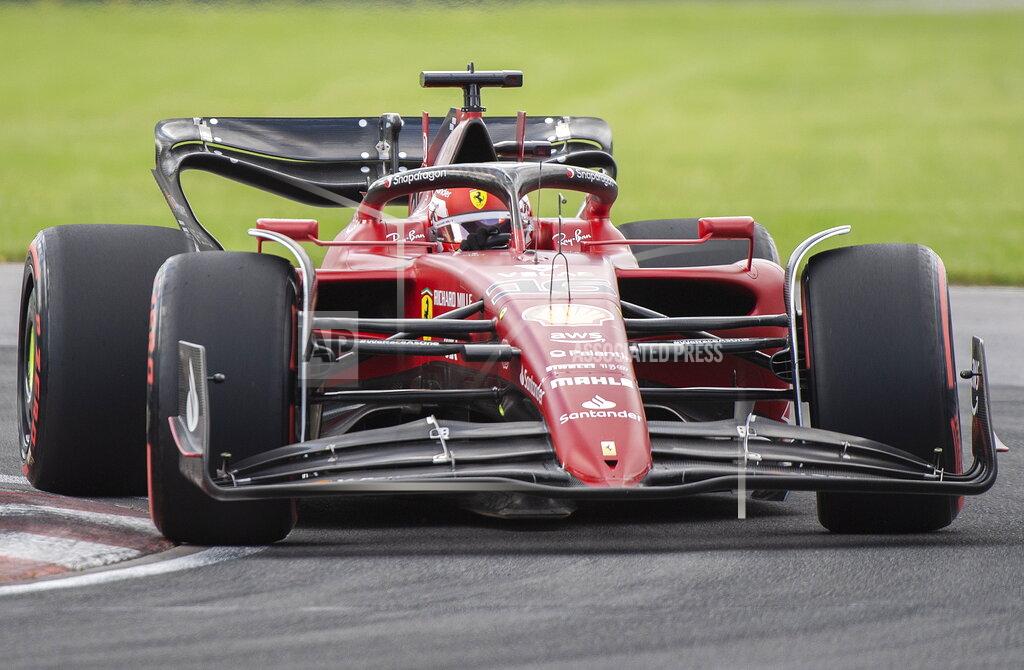 Graham Hughes Ferrari driver Charles Leclerc, of Monaco, drives through a corner during the second practice session for the Formula One Canadian Grand Prix auto race in Montreal, Friday, June 17, 2022. (Graham Hughes/The Canadian Press via AP)