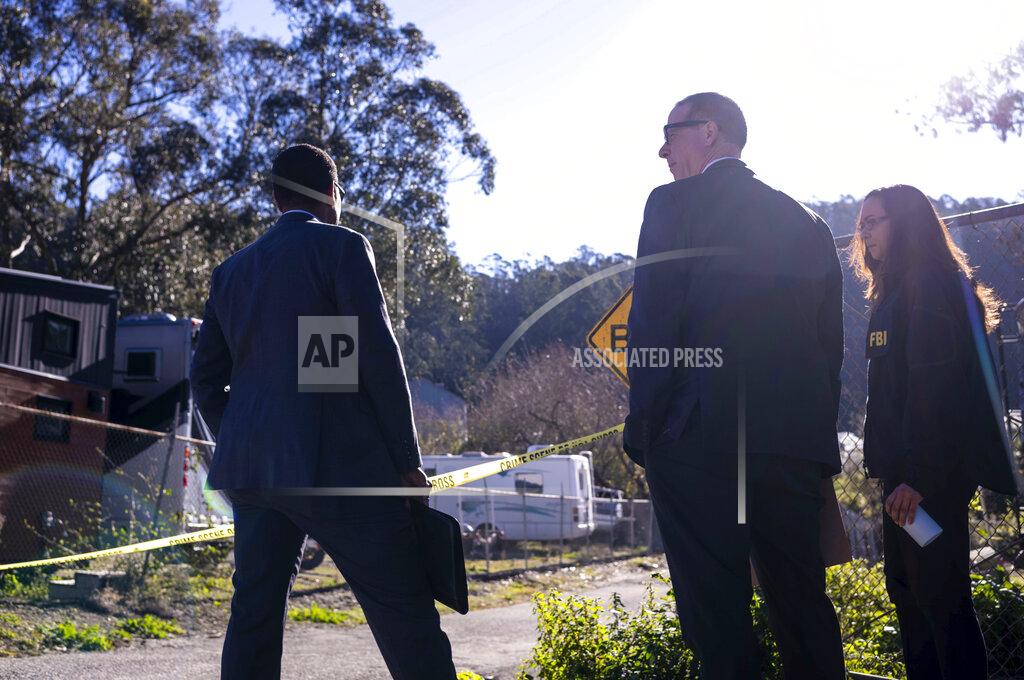 Aaron Kehoe FBI officials gather together before entering the crime scene at Mountain Mushroom Farm, Tuesday, Jan. 24, 2023, after a gunman killed several people at two agricultural businesses in Half Moon Bay, Calif. Officers arrested a suspect in Monday’s shootings, 67-year-old Chunli Zhao, after they found him in his car in the parking lot of a sheriff’s substation, San Mateo County Sheriff Christina Corpus said. (AP Photo/Aaron Kehoe)
