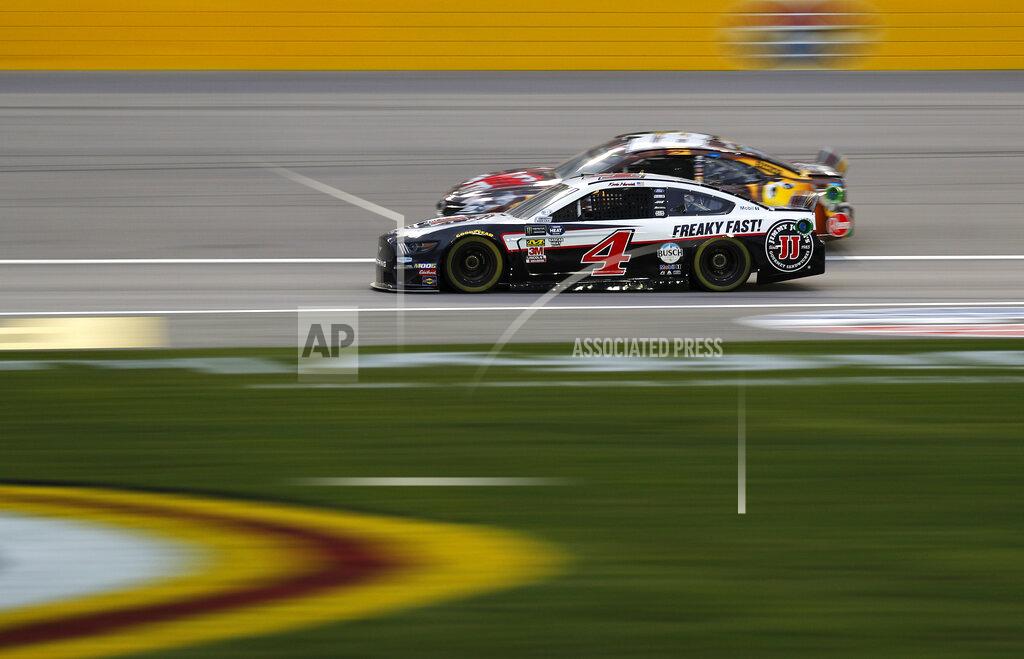 John Locher Kevin Harvick (4) drives during qualifying for a NASCAR Cup Series auto race at the Las Vegas Motor Speedway, Friday, March 1, 2019, in Las Vegas. (AP Photo/John Locher)