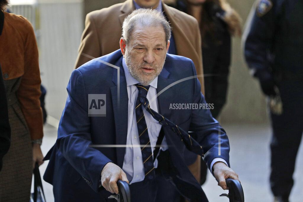 Harvey Weinstein arrives at a Manhattan courthouse for his rape trial in New York, Friday, Feb. 14, 2020. (AP Photo/Seth Wenig)