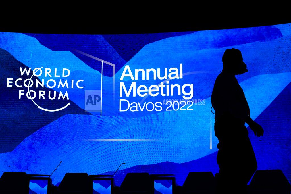 Gian Ehrenzeller Workers set the stage prior to the annual meeting of the World Economic Forum, in Davos, Switzerland, Sunday, May 22, 2022. (Gian Ehrenzeller/Keystone via AP)