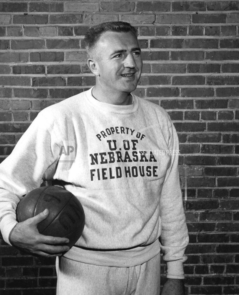 Uncredited In this undated photo provided by the University of Nebraska-Lincoln, former Nebraska basketball coach Jerry Bush holds a basketball. Nebraska's current NCAA college basketball coach Fred Hoiberg is his grandson. Hoiberg said he wishes Bush could have seen him play college and pro basketball, and he would have loved to have talked about coaching with him. He keeps a scrapbook with newspaper clippings from the Bush era on a table in his office, and he said he feels a connection. (University of Nebraska Lincoln via AP)