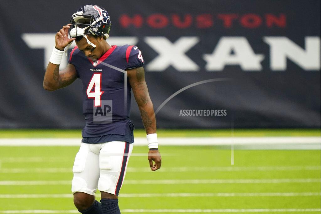 David J. Phillip FILE - Houston Texans quarterback Deshaun Watson (4) walks off of the field during the first half of an NFL football game against the Minnesota Vikings, Oct. 4, 2020, in Houston. The NFL suspended Watson for six games on Monday, Aug. 1, 2022 for violating its personal conduct policy following accusations of sexual misconduct made against him by two dozen women in Texas, two people familiar with the decision said. (AP Photo/David J. Phillip, File)