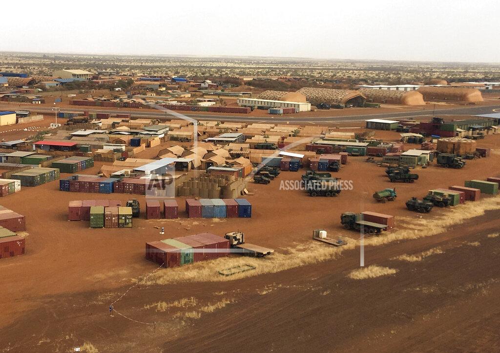 In this photo taken on Friday, Nov. 1, 2019, an aerial view of Goa airport in Mali, where French soldiers have massive presence. Mali’s military has abandoned some of its most isolated outposts in the desert north while extremist attacks have killed more than 100 soldiers in just six weeks. The West African nation’s president faces a decline in military morale, a sentiment that helped spark a coup against his predecessor in 2012. (AP Photo/Baba Ahmed)