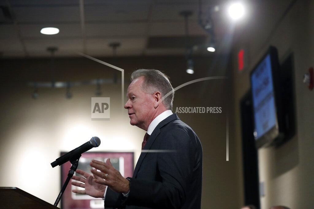 Jeff Roberson Bobby Petrino speaks after being introduced as the new NCAA college football head coach at Missouri State during a news conference Thursday, Jan. 16, 2020, in Springfield, Mo. Petrino has a 119-56 record in 14 seasons at Arkansas, Western Kentucky and Louisville and replaces Dave Steckel who was fired after winning just 13 games in five seasons. (AP Photo/Jeff Roberson)