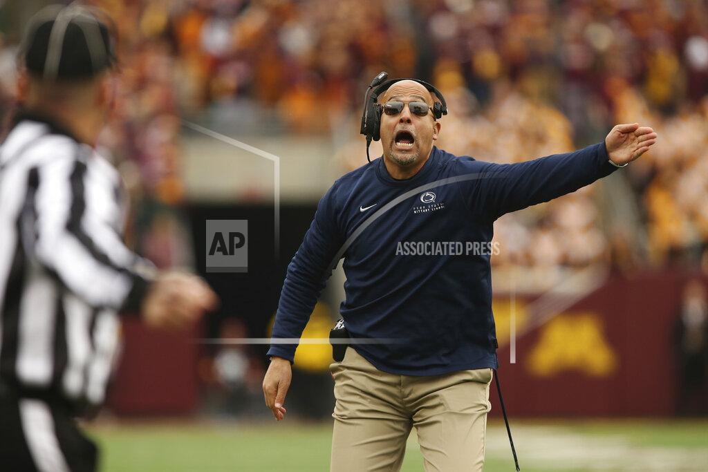 Stacy Bengs Penn State head coach James Franklin shouts during an NCAA college football game against Minnesota, Saturday, Nov. 9, 2019, in Minneapolis. Minnesota won 31-26. (AP Photo/Stacy Bengs)