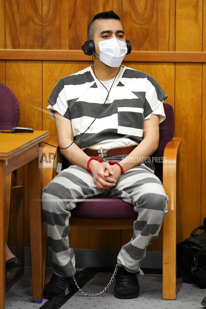 Charlie Neibergall Cristhian Bahena Rivera listens to proceedings during his sentencing, Monday, Aug. 30, 2021, at the Poweshiek County Courthouse in Montezuma, Iowa. Rivera was sentenced to life in prison for the stabbing death of college student Mollie Tibbetts, who was abducted as she was out for a run near her small eastern Iowa hometown in July of 2018. (AP Photo/Charlie Neibergall, pool)