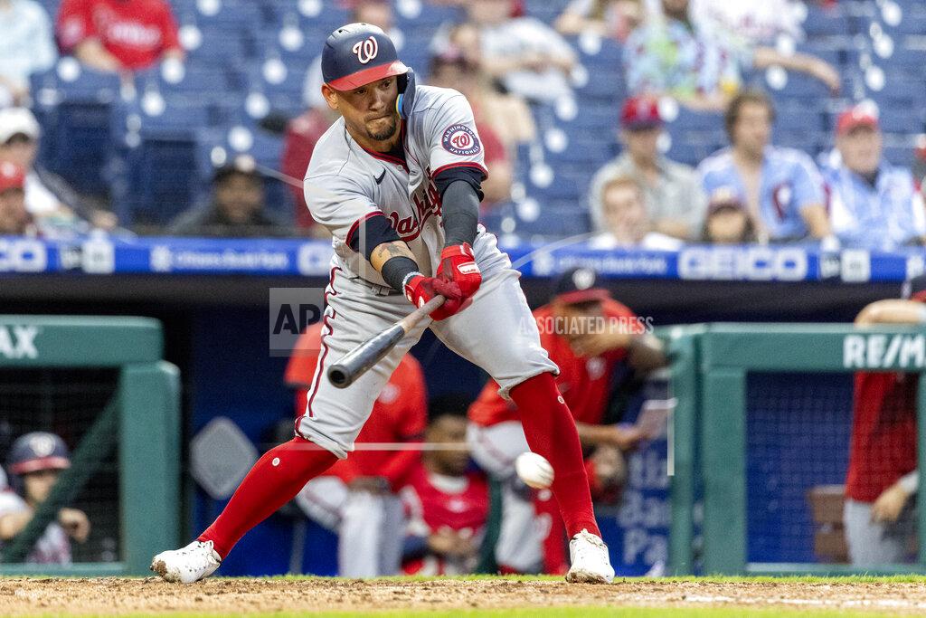 Laurence Kesterson Washington Nationals' Joey Meneses hits a single during the fourth inning of a baseball game against the Philadelphia Phillies, Sunday, Sept. 11, 2022, in Philadelphia. (AP Photo/Laurence Kesterson)