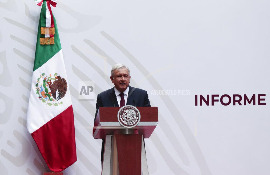 Eduardo Verdugo Mexican President Andres Manuel Lopez Obrador speaks at the National Palace in Mexico City, Sunday, April 5, 2020. López Obrador spoke to the nation about his economic recovery plan. The President, however, has labeled the situation a "transitory crisis" and says things will be good again soon. Mexico's government has broadened its shutdown of "non essential activities," and prohibited gatherings of more than 50 people as a way to help slow down the spread of COVID-19. (AP Photo / Eduardo Verdugo)