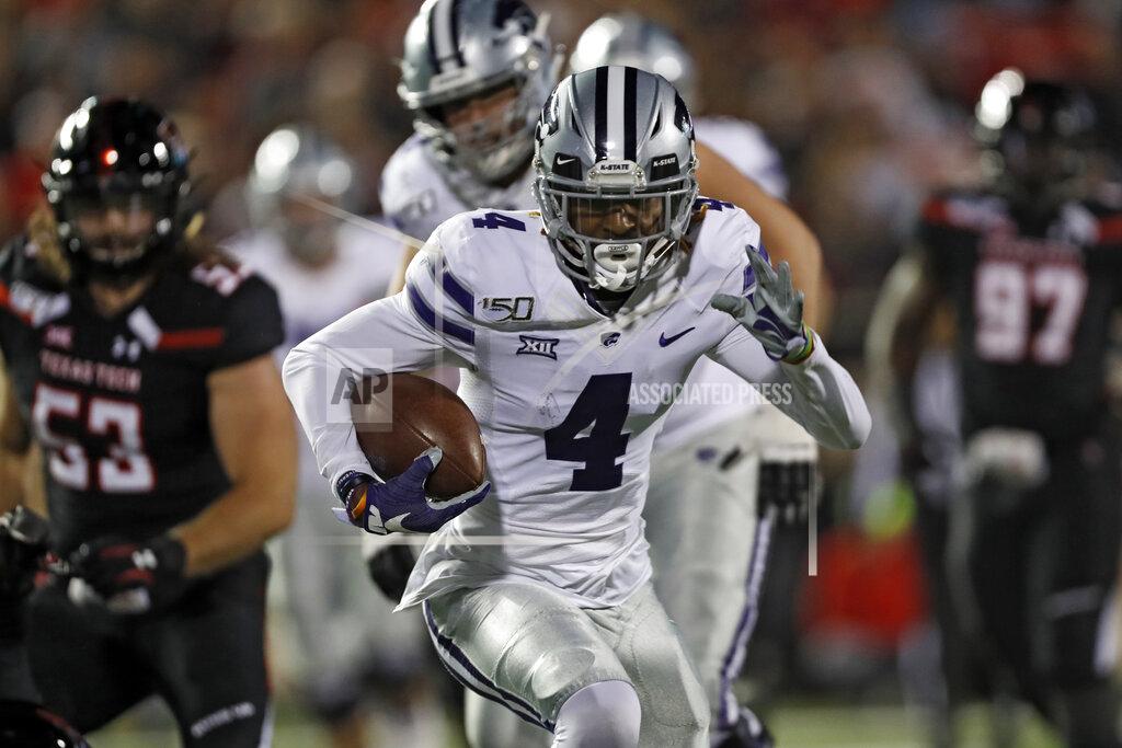 Brad Tollefson Kansas State's Malik Knowles (4) runs with the ball during the second half of the team's NCAA college football game against Texas Tech, Saturday, Nov. 23, 2019, in Lubbock, Texas. (Brad Tollefson/Lubbock Avalanche-Journal via AP)