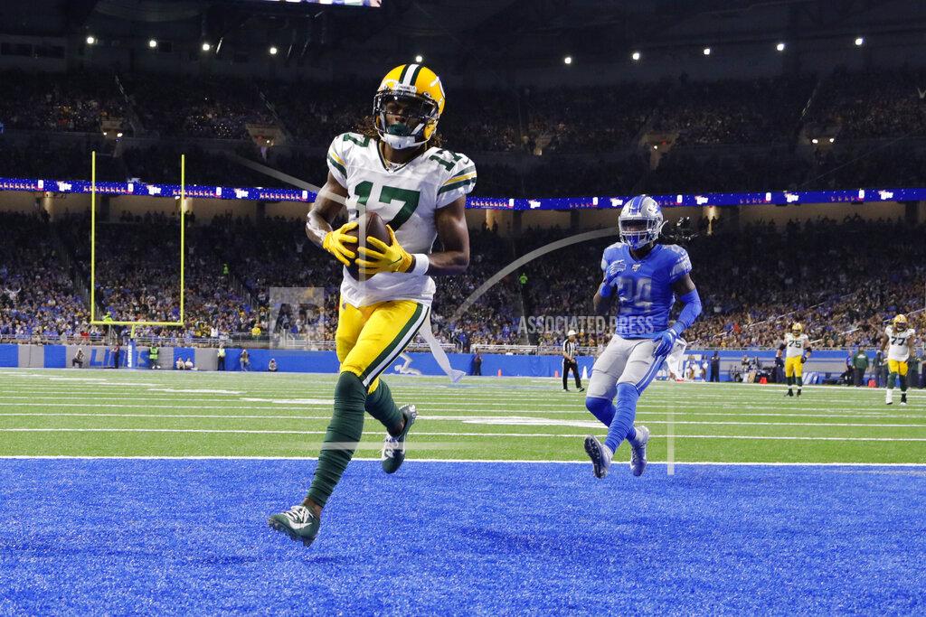 Rick Osentoski Green Bay Packers wide receiver Davante Adams (17) runs into the end zone after a 20-yard reception for a touchdown during the second half of an NFL football game against the Detroit Lions, Sunday, Dec. 29, 2019, in Detroit. (AP Photo/Rick Osentoski)
