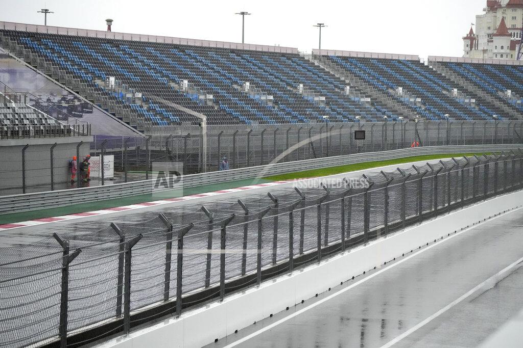 General view ahead of qualifying the third practice session at the Sochi Autodrom circuit, in Sochi, Russia, Saturday, Sept. 25, 2021. The Russian Formula One Grand Prix will be held on Sunday. (AP Photo/Sergei Grits)