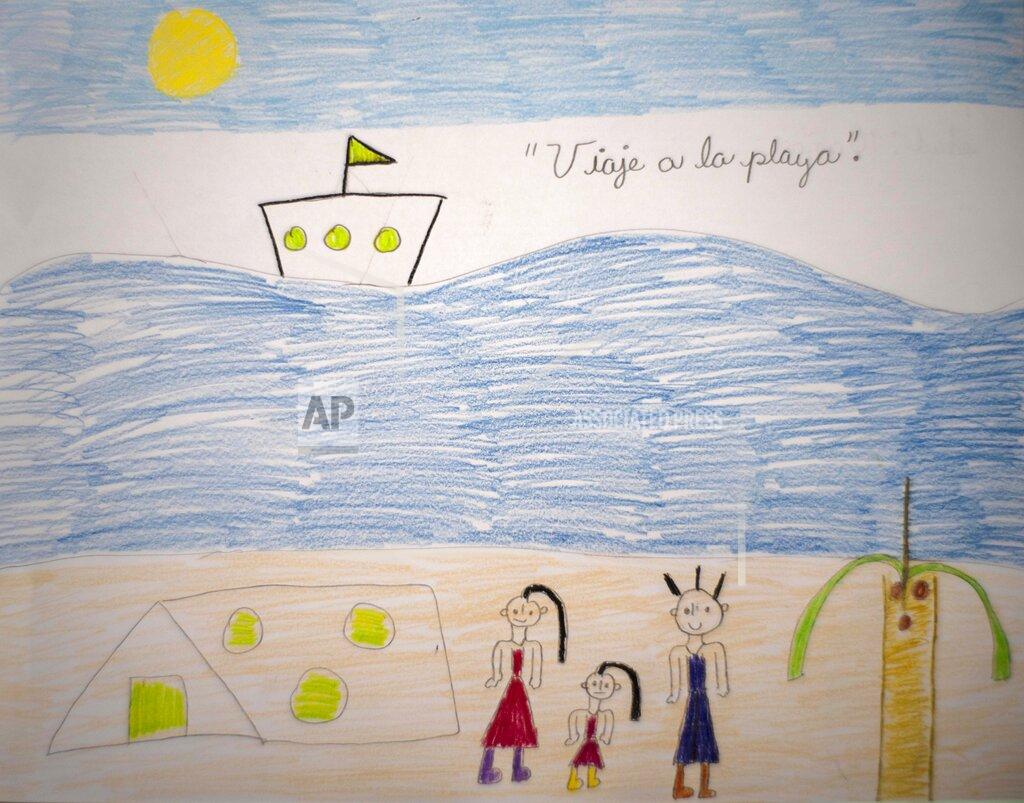 Ramon Espinosa This Friday, May 8, 2020 photo shows a drawing by Ana Laura Ramirez Lavandero, 10, in which she expresses her wish to make a trip to the beach during the COVID-19 coronavirus lockdown in Havana, Cuba. The only time she’s been able to go out in nearly two months has been for an emergency trip to the dentist. Schools are closed, and because many people in Cuba don’t have internet, the education ministry is broadcasting lessons on state television. (AP Photo/Ramon Espinosa)