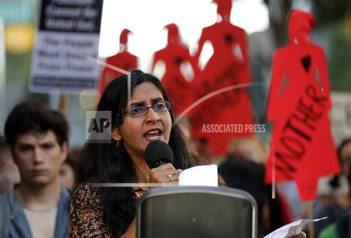 FILE - Seattle city councilmember Kshama Sawant speaks during a protest against family separation at the border and other immigration-related issues on Aug. 1, 2019, outside ICE headquarters in Seattle. Henry Bridger II, a former supporter of Sawant, is leading an effort to recall her, and ballots are due Tuesday, Dec. 7, 2021 in Seattle's Third District. The results could further shift power in the Northwest's largest city and deal another setback to leftist activists who saw business-friendly candidates win a council seat and the mayor's office in the November 2021 general election. (AP Photo/Ted S. Warren, File)