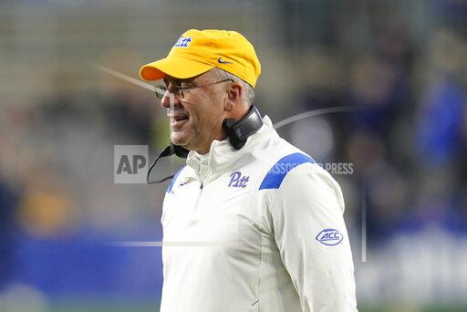 FILE - Pittsburgh head coach Pat Narduzzi on the sideline during an NCAA college football game against Virginia, Saturday, Nov. 20, 2021, in Pittsburgh. For the first time since the College Football Playoff was introduced in 2014, the ACC will not be part of the four-team elimination format. (AP Photo/Keith Srakocic)