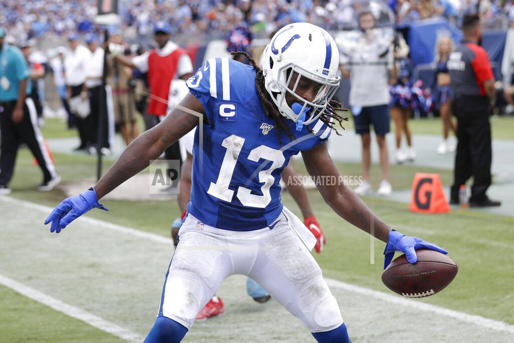 James Kenney Indianapolis Colts wide receiver T.Y. Hilton celebrates after scoring a touchdown against the Tennessee Titans in the second half of an NFL football game Sunday, Sept. 15, 2019, in Nashville, Tenn. (AP Photo/James Kenney)