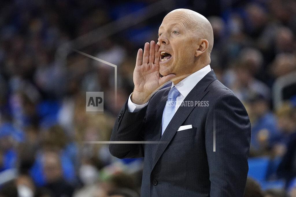 Ashley Landis FILE - UCLA head coach Mick Cronin yells from the sideline during the first half of an NCAA college basketball game in Los Angeles, Wednesday, Dec. 1, 2021. The team returned to practice a week ago, with everyone from coach Cronin to several players having recovered after being laid low by the coronavirus. Just three scholarship players did not test positive. (AP Photo/Ashley Landis,File)