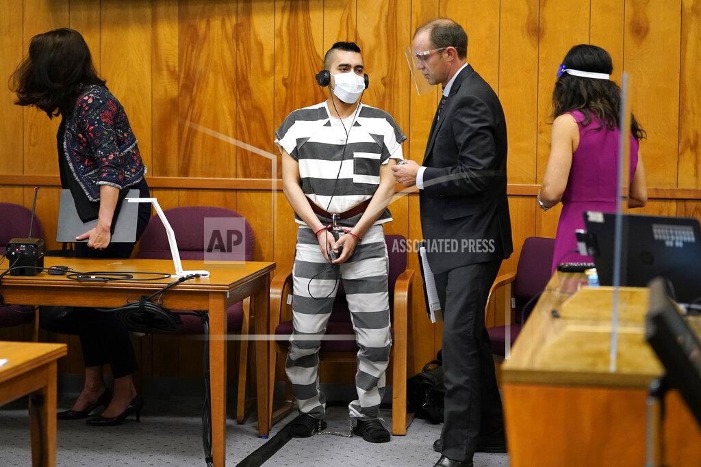 Charlie Neibergall Cristhian Bahena Rivera, center, prepares to leave the courtroom after his sentencing, Monday, Aug. 30, 2021, at the Poweshiek County Courthouse in Montezuma, Iowa. Rivera was sentenced to life in prison for the stabbing death of college student Mollie Tibbetts, who was abducted as she was out for a run near her small eastern Iowa hometown in July of 2018. (AP Photo/Charlie Neibergall, pool)