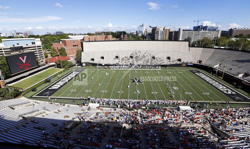 Mark Humphrey FILE - Virginia and Ohio play an NCAA college football game in Vanderbilt Stadium, Sept. 15, 2018, in Nashville, Tenn. Vanderbilt Stadium will be called FirstBank Stadium starting this season under a 10-year naming rights deal announced Monday, Aug. 29, 2022. (AP Photo/Mark Humphrey, File)