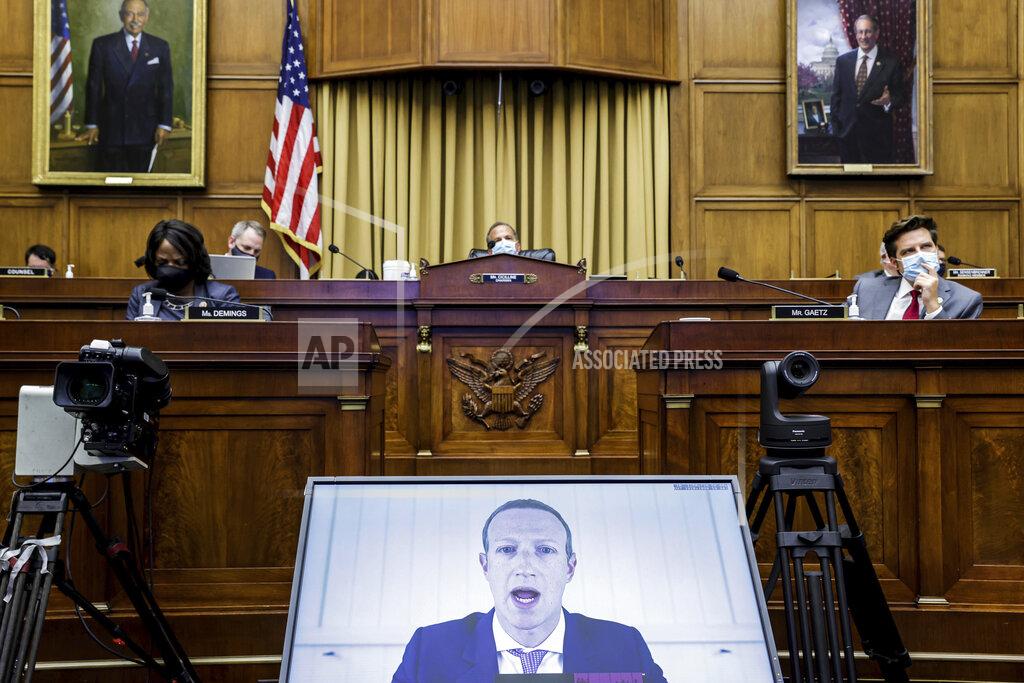 Graeme Jennings Facebook CEO Mark Zuckerberg speaks via video conference during a House Judiciary subcommittee hearing on antitrust on Capitol Hill on Wednesday, July 29, 2020, in Washington. (Graeme Jennings/Pool via AP)