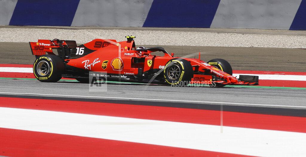 Ferrari driver Charles Leclerc of Monaco steers his car during the qualifying session for the Austrian Formula One Grand Prix at the Red Bull Ring racetrack in Spielberg, southern Austria, Saturday, June 29, 2019. The race will be held on Sunday. (AP Photo/Ronald Zak)