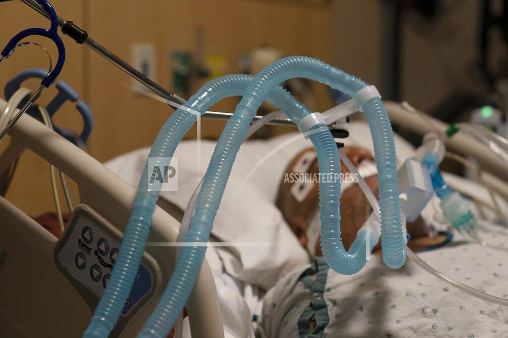 Jae C. Hong FILE - In this Nov. 19, 2020, file photo, ventilator tubes are attached to a COVID-19 patient at Providence Holy Cross Medical Center in the Mission Hills section of Los Angeles. The U.S. death toll from COVID-19 has topped 500,000 — a number so staggering that a top health researchers says it is hard to imagine an American who hasn't lost a relative or doesn't know someone who died. (AP Photo/Jae C. Hong, File)