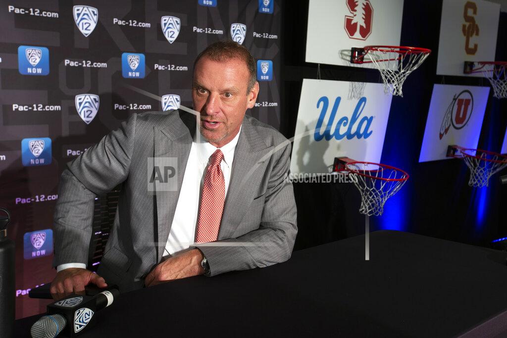 D. Ross Cameron Utah head coach Larry Krystkowiak speaks during the Pac-12 NCAA college basketball media day, in San Francisco, Tuesday, Oct. 8, 2019. (AP Photo/D. Ross Cameron)