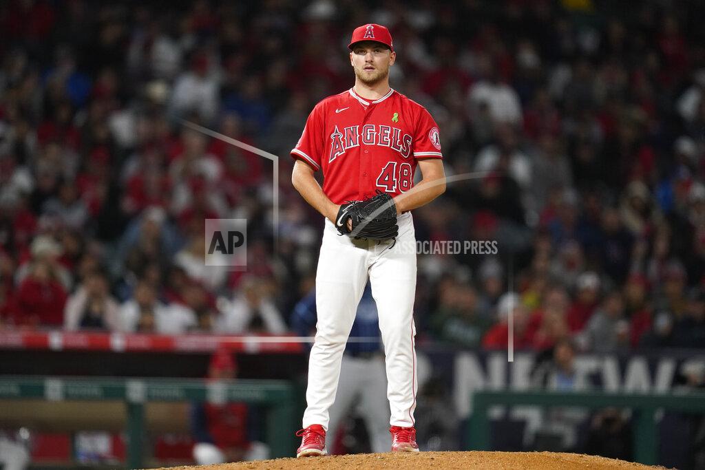 Ashley Landis Los Angeles Angels starting pitcher Reid Detmers (48) stands on the mound during the seventh inning of a baseball game against the Tampa Bay Rays in Anaheim, Calif., Tuesday, May 10, 2022. (AP Photo/Ashley Landis)