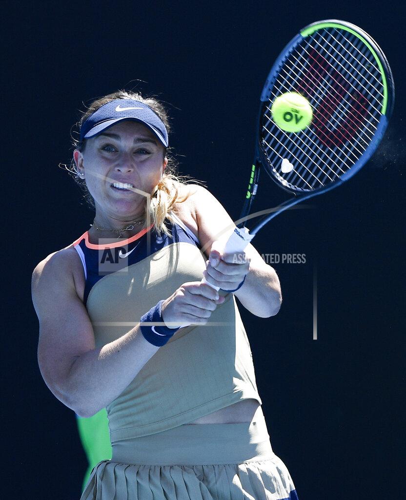 Andy Brownbill Spain's Paula Badosa makes a backhand return to Russia's Liudmila Samsonova during their first round match at the Australian Open tennis championship in Melbourne, Australia, Tuesday, Feb. 9, 2021.(AP Photo/Andy Brownbill)