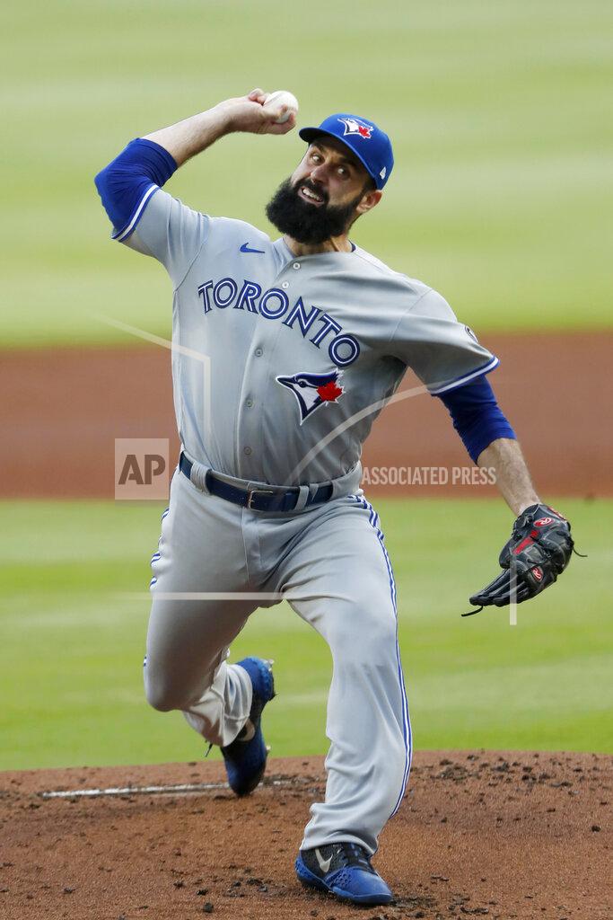 John Bazemore Toronto Blue Jays starting pitcher Matt Shoemaker works in the first inning of the team's baseball game against the Atlanta Braves on Tuesday, Aug. 4, 2020, in Atlanta. (AP Photo/John Bazemore)