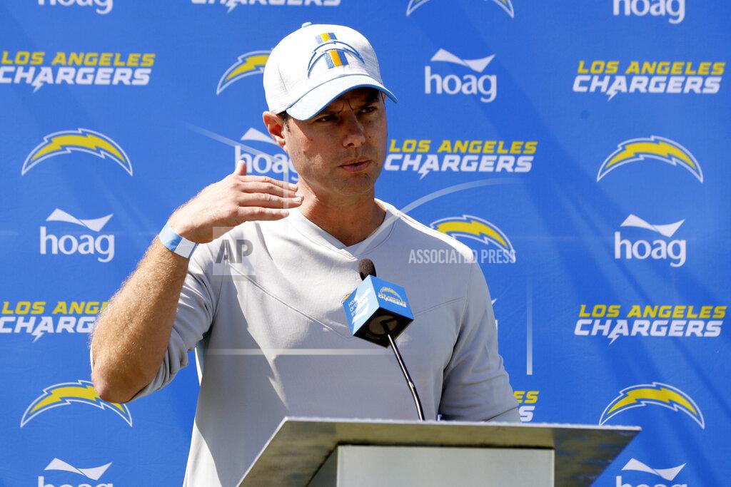 Alex Gallardo Los Angeles Chargers head coach Brandon Staley talks to the media after practice at the NFL football team's training camp in Costa Mesa, Calif., Wednesday, July 28, 2021. (AP Photo/Alex Gallardo)