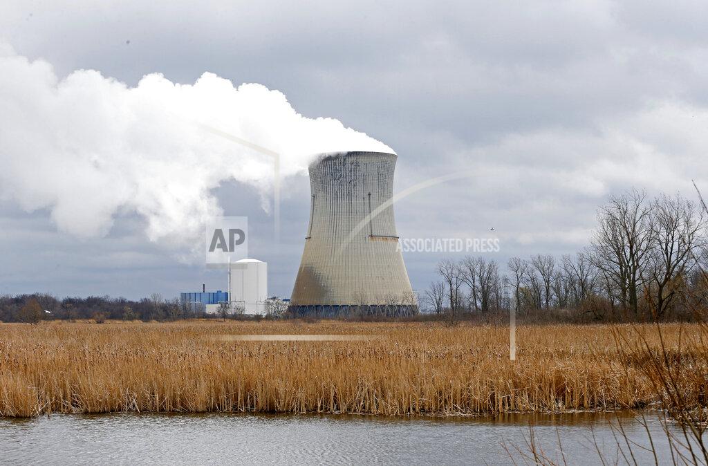FILE – This April 4, 2017, file photo shows the entrance to FirstEnergy Corp.'s Davis-Besse Nuclear Power Station in Oak Harbor, Ohio. A nuclear plant bailout law should be repealed immediately, Democratic members of the Ohio House announced Wednesday, July 22, 2020, as a bribery scandal involving one of the state’s most powerful lawmakers unfolded over the law’s passage. (AP Photo/Ron Schwane, File)