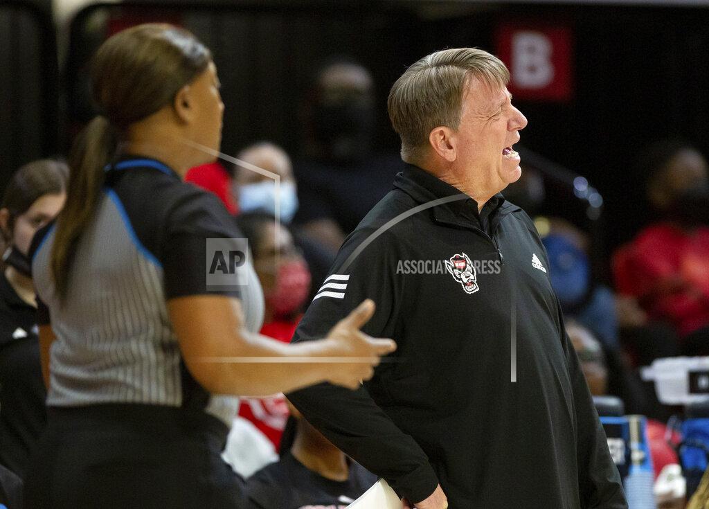 Ben Mckeown North Carolina State head coach Wes Moore reacts to a call during the first half of a college basketball game against Longwood in the first round of the NCAA tournament in Raleigh, N.C., Saturday, March 19, 2022. (AP Photo/Ben McKeown)